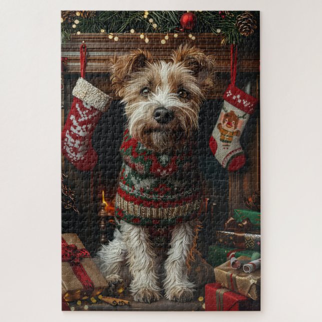 Puzzle Lobo con regalos de Navidad chimenea (Vertical)
