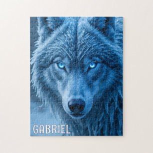 Puzzle Lobo de nieve personalizado ojos azules brillantes