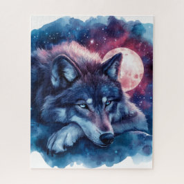 Puzzle Lobo descansando bajo la luna cósmica