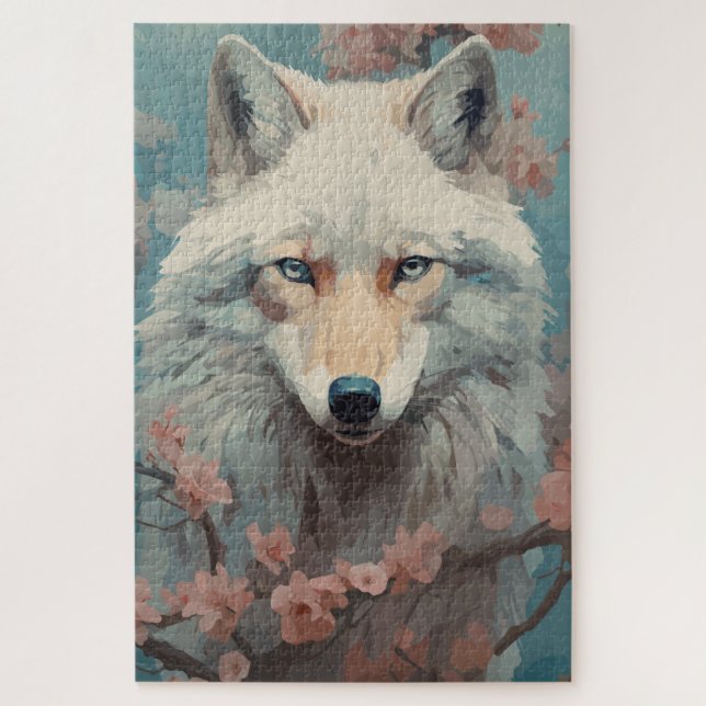 Puzzle Lobo en flor de primavera (Vertical)