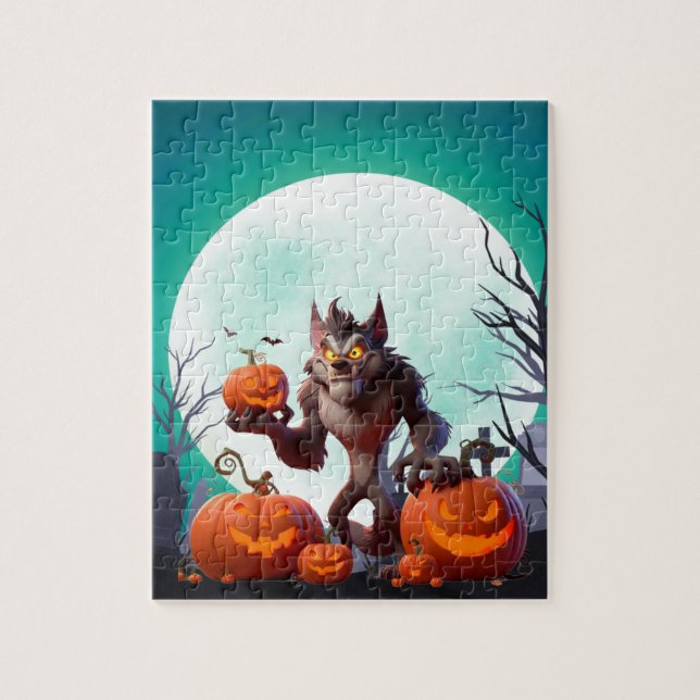 Puzzle Lobo feroz de Halloween y calabazas (Vertical)