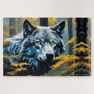 Puzzle Lobo gris en el bosque dorado