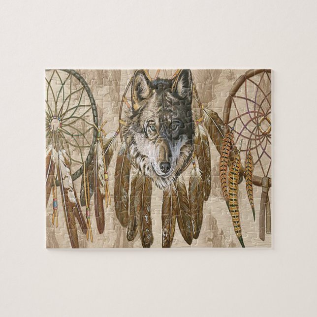 Puzzle Lobo gris nativo americano (Horizontal)