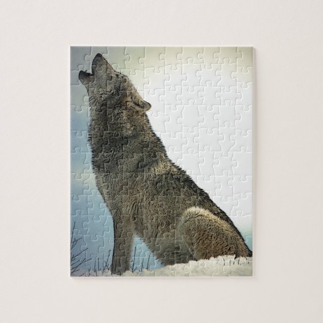 Puzzle Lobo llorando en nieve (Vertical)