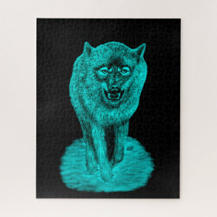 Puzzle Lobo negro enojado en la noche