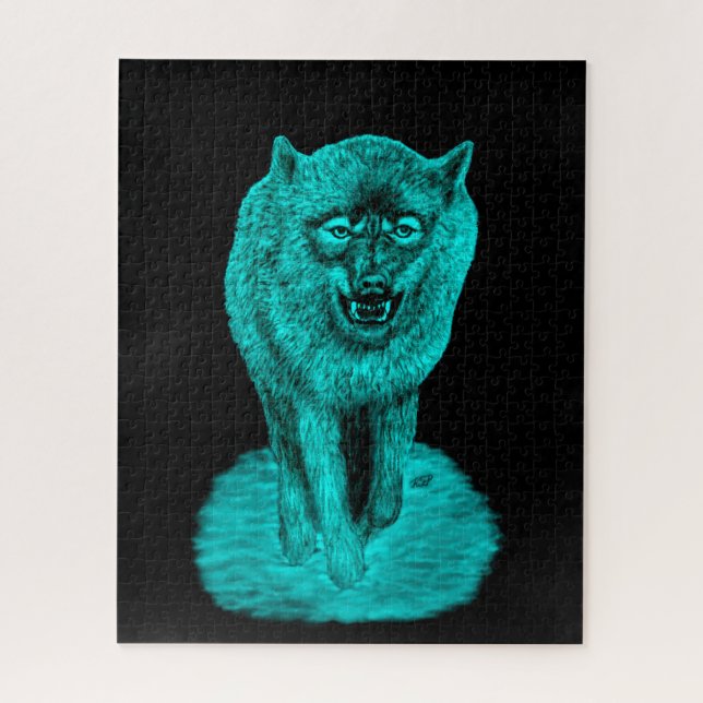 Puzzle Lobo negro enojado en la noche (Vertical)