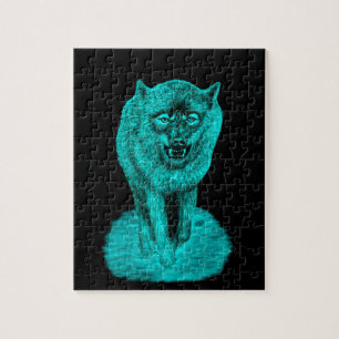 Puzzle Lobo negro enojado en la noche