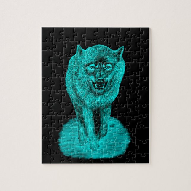 Puzzle Lobo negro enojado en la noche (Vertical)