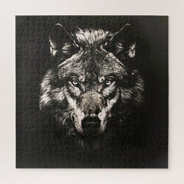 Puzzle Lobo salvaje majestuoso monocromo (Vertical)