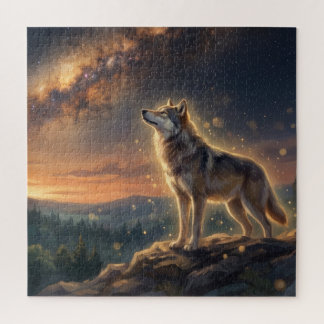 Puzzle Lobo Solitario Bajo el Cielo Estrellado de la Vía