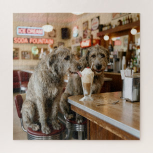 Puzzle Lobos de Irlanda compartiendo un batido