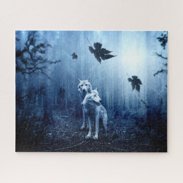 Puzzle Lobos en el bosque al amanecer (Horizontal)