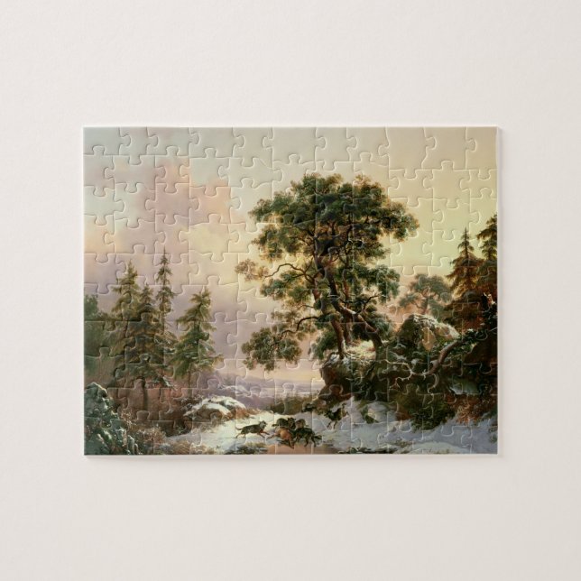 Puzzle Lobos en un paisaje del invierno (aceite en el (Horizontal)
