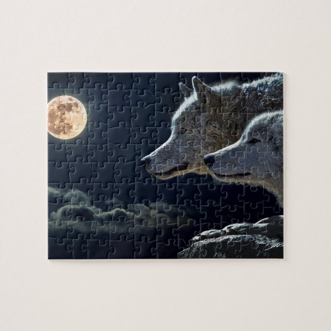 Puzzle Lobos llorando en plena luna de noche (Horizontal)