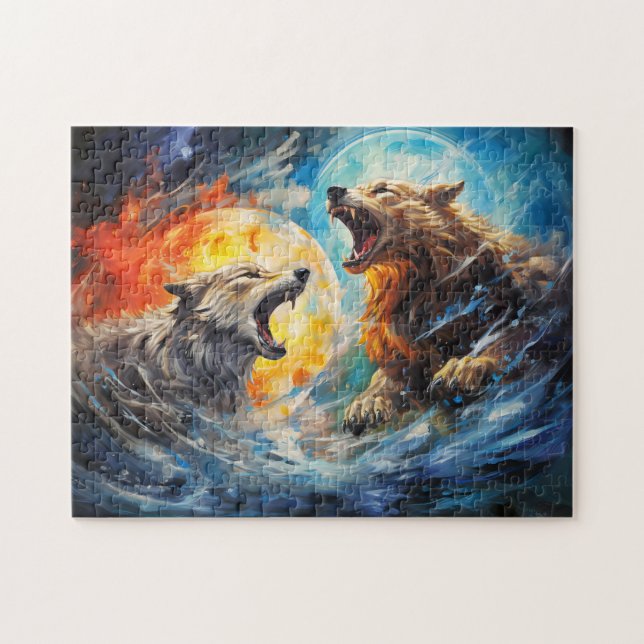 Puzzle Lobos Sköll y Hati cazando luna y sol (Horizontal)