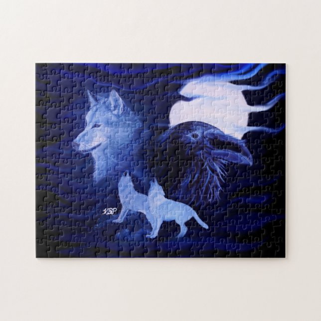 Puzzle Lobos y Raven con luna llena (Horizontal)