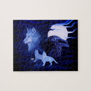 Puzzle Lobos y Raven con luna llena