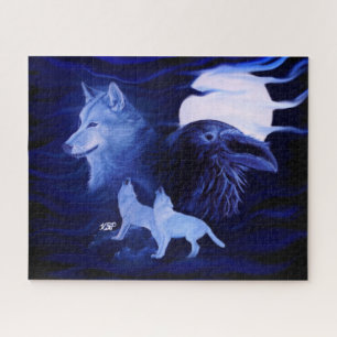 Puzzle Lobos y Raven con luna llena