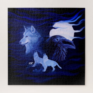 Puzzle Lobos y Raven con luna llena