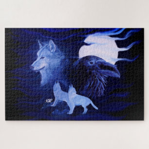 Puzzle Lobos y Raven con luna llena