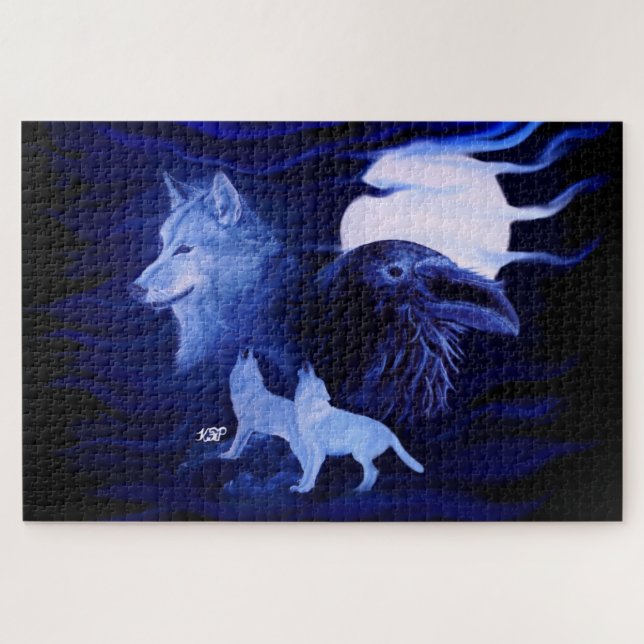 Puzzle Lobos y Raven con luna llena (Horizontal)