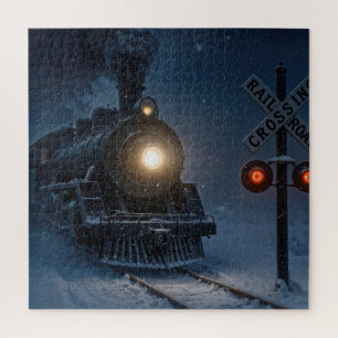 Puzzle Locomotora de vapor antigua en invierno