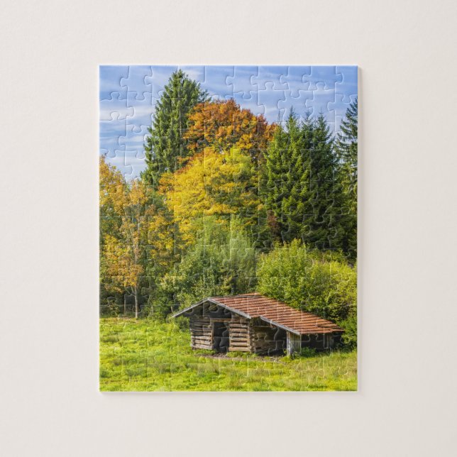 Puzzle Log Cabin Cottage in the Mountains (Vertical)