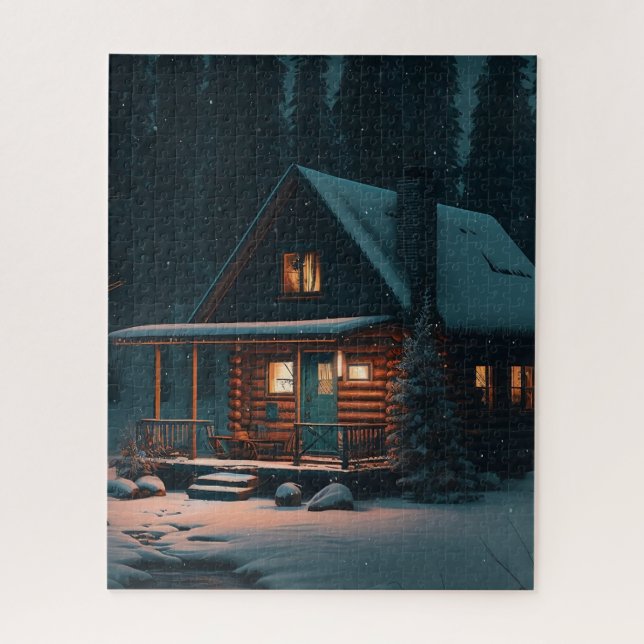 PUZZLE LOG CABIN WINTER CHRISTMAS  (Vertical)