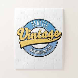 Puzzle Logo retro del estado de Seattle.