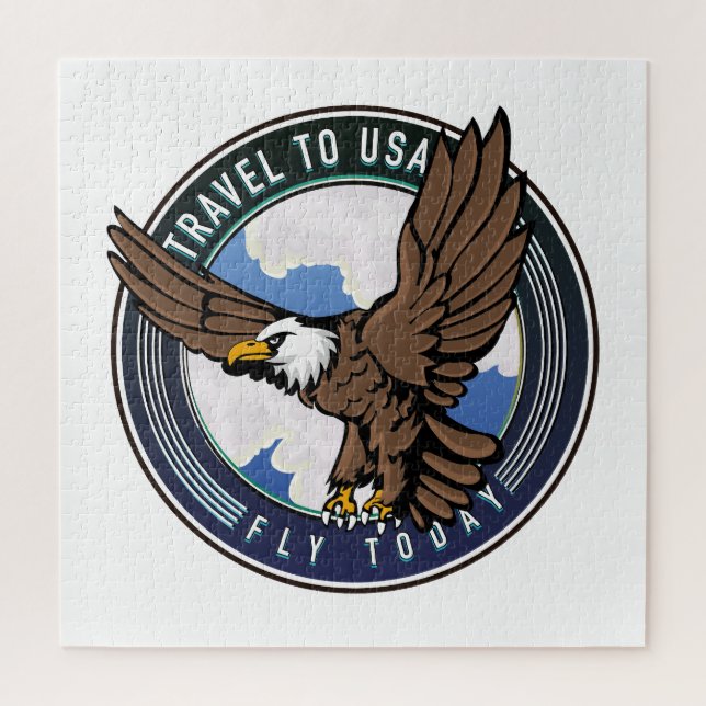Puzzle Logotipo de viaje de USA Fly today (Vertical)
