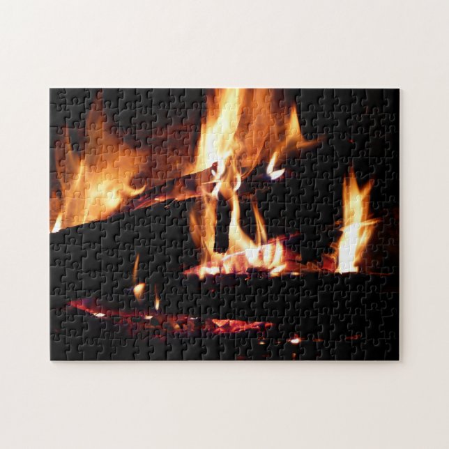 Puzzle Logs in the Fireplace Warm Fire Photography (Horizontal)