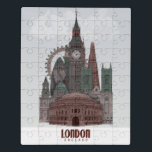Puzzle Londres en nubes rojas y verdes<br><div class="desc">Londres en nubes rojas y verdes por Fab Funky.  Presenta famosos monumentos de Londres en un esquema de color rojo oscuro y verde.</div>