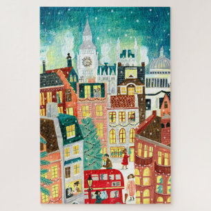 Puzzle Londres ilustrativo ciudad en la nieve Navidad Hol