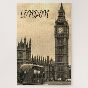 Puzzle Londres Inglaterra Big Ben Vintage Black White Bus