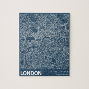 Puzzle Londres Inglaterra Línea de mapas Arte Azul