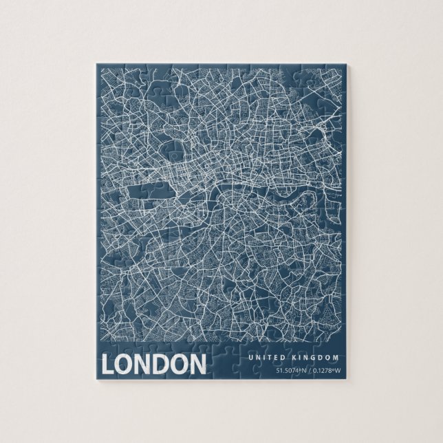 Puzzle Londres Inglaterra Línea de mapas Arte Azul (Vertical)