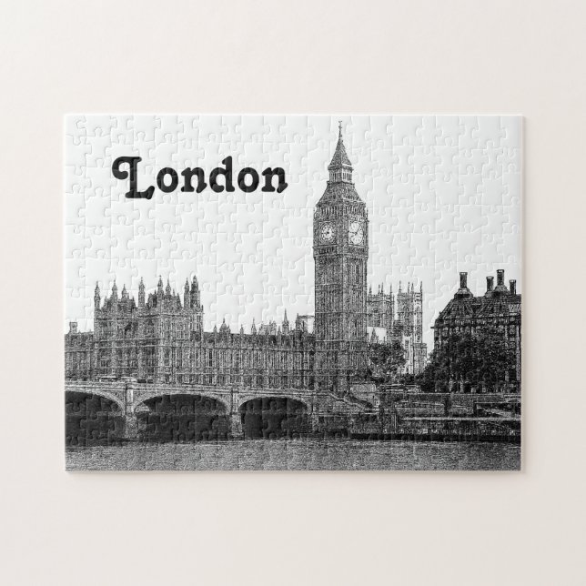 Puzzle Londres Inglaterra Reino Unido Skyline Etched (Horizontal)