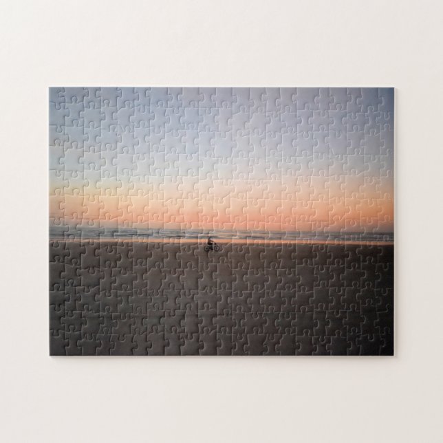 Puzzle Lonely Sunrise Bike Ride en la playa - 11x14 (Horizontal)