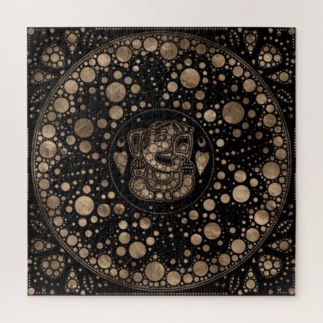 Puzzle Lord Ganesha Gold y Black Dot Art (Vertical)