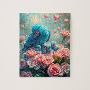 Puzzle Loro azul y bebés