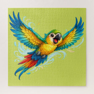 Puzzle Loro Colorido Feliz en Vuelo Diseño de Pájaro Kawa