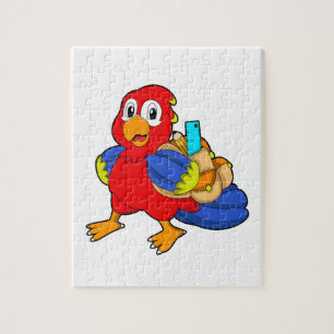 Puzzle Loro como estudiante con mochila