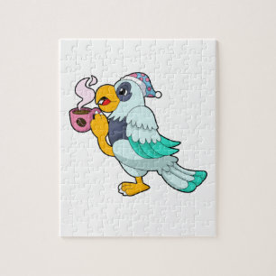 Puzzle Loro con taza de café