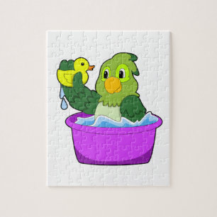 Puzzle Loro en la bañera con pato