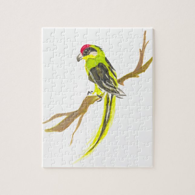Puzzle Loro en una rama. Pintura acuarela. (Vertical)