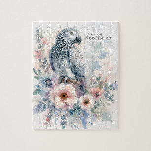 Puzzle Loro Gris Africano Floral Pastel