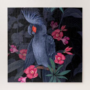 Puzzle Loro negro floral exótico: naturaleza tropical