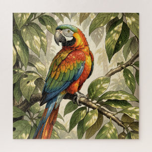 Puzzle Loro pájaro en dibujo de árbol