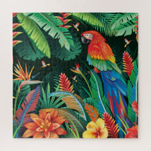 Puzzle Loro tropical: fondo floral exótico.