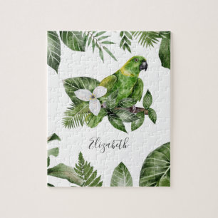 Puzzle Loro Verde de Bosque Tropical Nombre Personalizado
